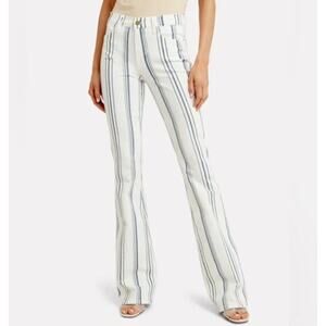 Frame Le High Flare White Blue Stripe Jeans 26